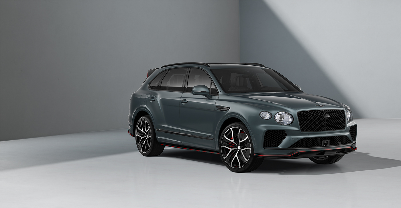 Bentley Düsseldorf Bentley Bentayga Speed SUV in Storm Grey Satin paint and 23" Black Painted and Bright Machined Wheels – front 3/4