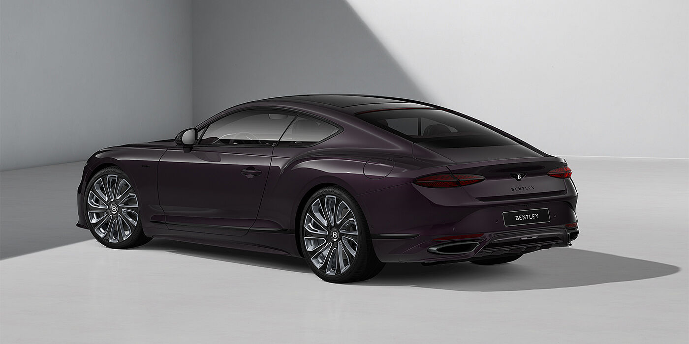 Bentley Düsseldorf Bentley Continental GT Mulliner coupe in Damson paint and 22" Mulliner wheels - rear 3/4