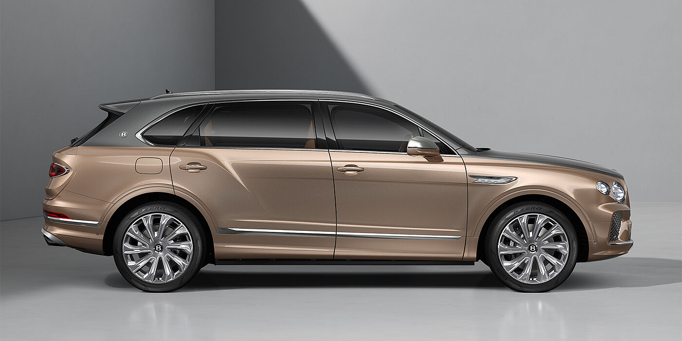 Bentley Düsseldorf Bentley Bentayga EWB Mulliner SUV in Magnetic and Rose Gold paint and 22" Mulliner wheels profile