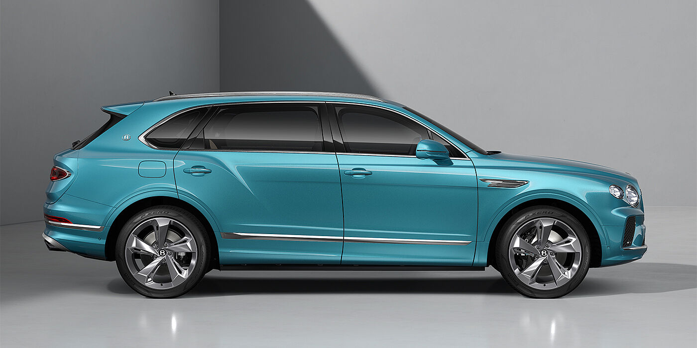 Bentley Düsseldorf Bentley Bentayga EWB SUV in Light Windsor Blue paint and 22" Five Spoke Directional Polished wheels - profile