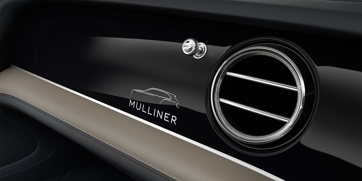 Bentley Düsseldorf Bentley Bentayga EWB Mulliner SUV veneer detail in Grand Black with Mulliner fascia badge