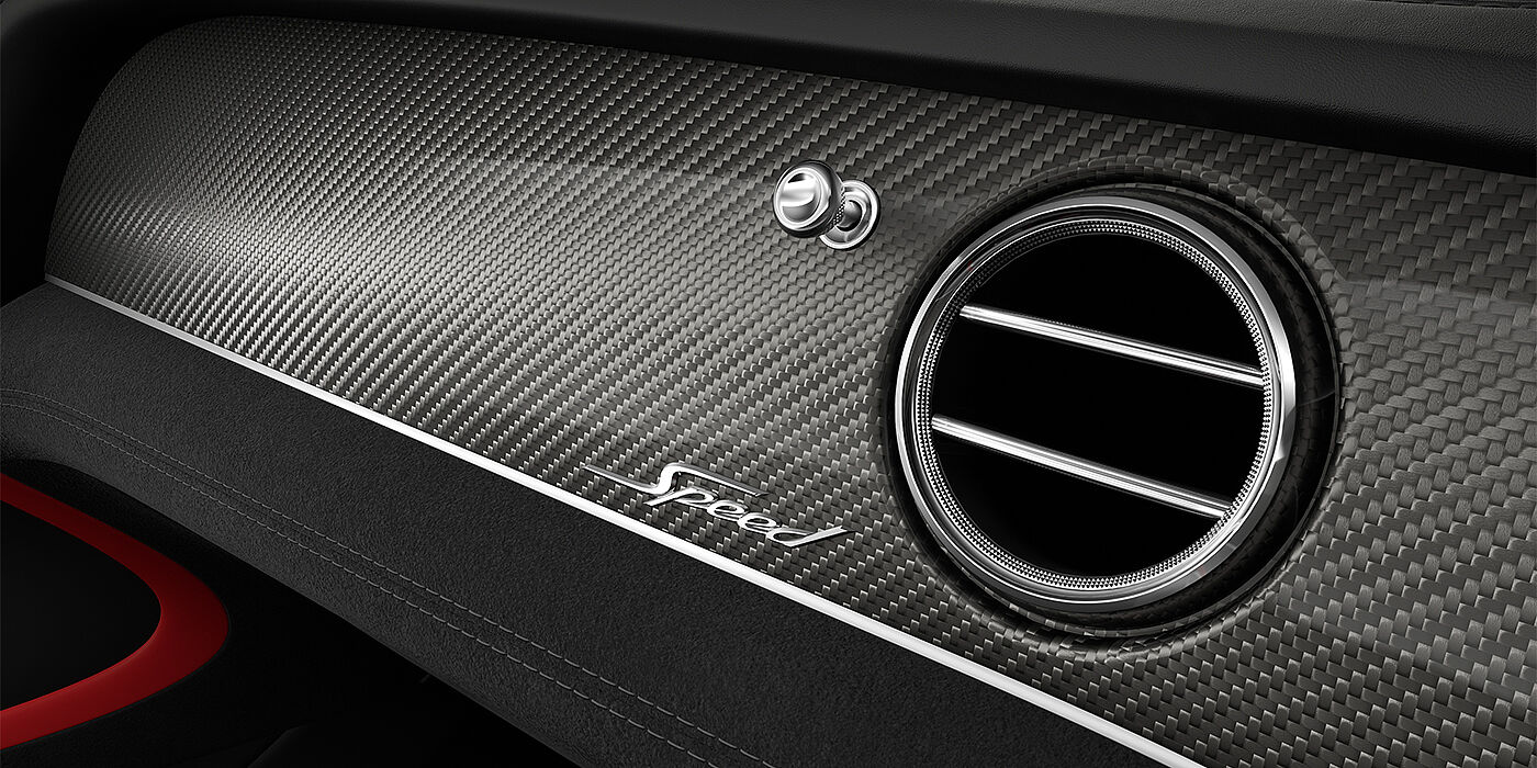 Bentley Düsseldorf Bentley Bentayga Speed SUV veneer detail in Carbon Fibre with Speed fascia badge