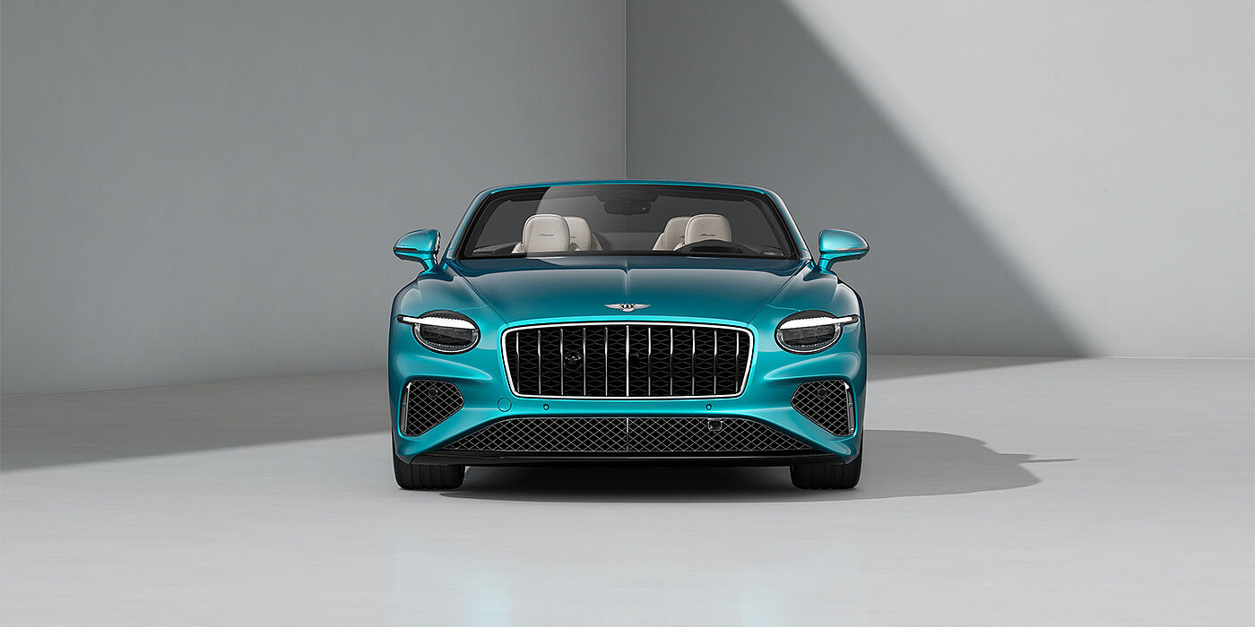 Bentley Düsseldorf Bentley Continental GTC Azure convertible in Topaz Blue paint and 22" Azure wheels - full front