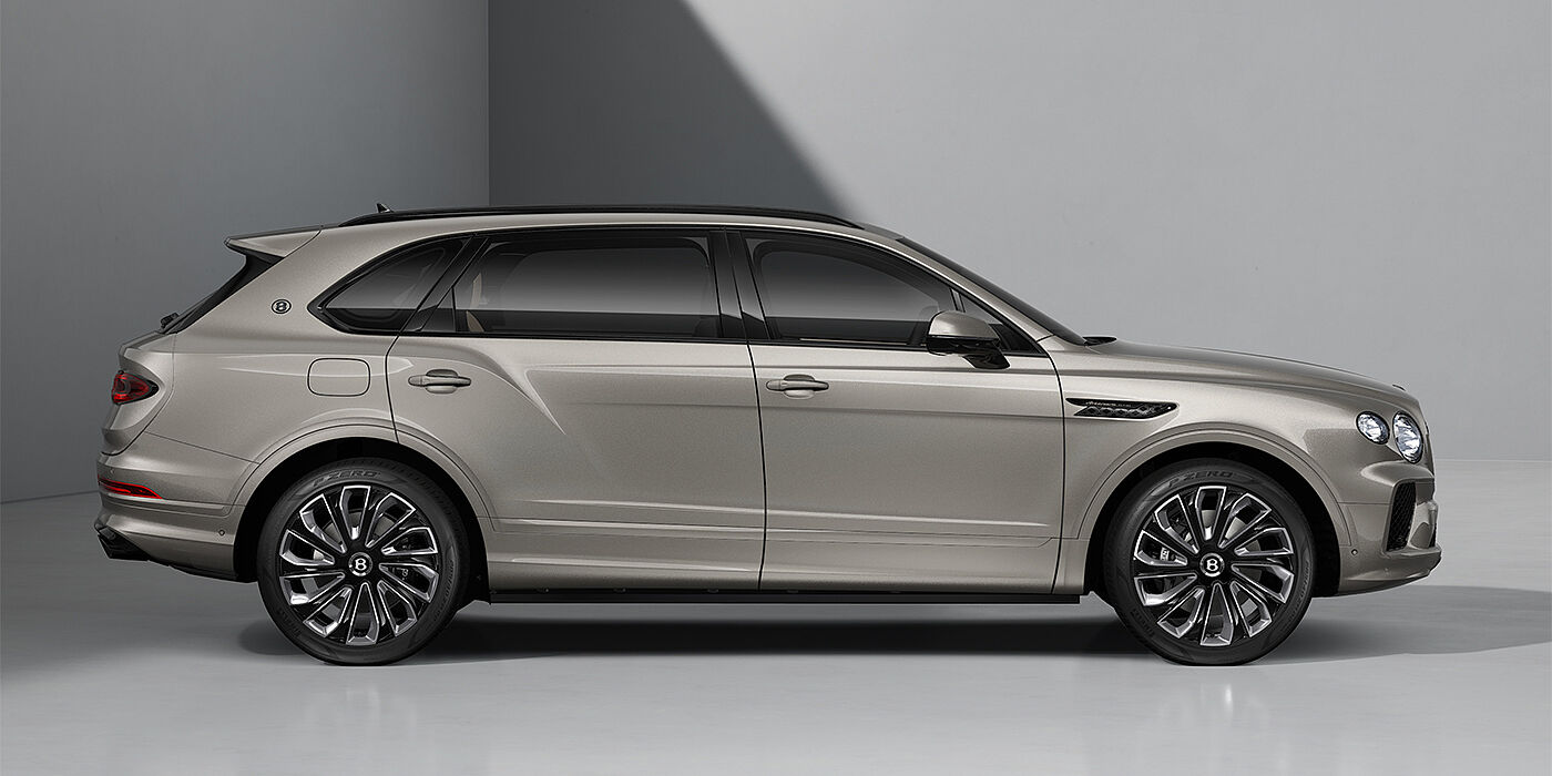 Bentley Düsseldorf Bentayga EWB Artenara Edition SUV in Pale Brodgar paint with 22" Mulliner Gloss black wheel profile