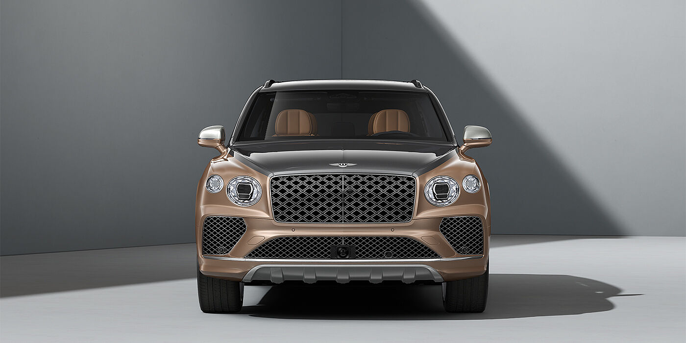 Bentley Düsseldorf Bentley Bentayga EWB Mulliner SUV in Magnetic and Rose Gold paint and 22" Mulliner wheels full front