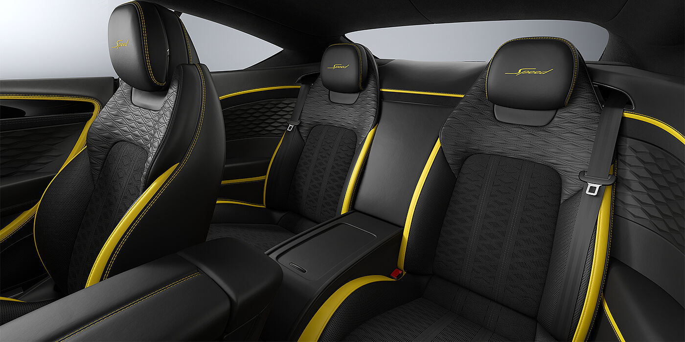 Bentley Düsseldorf Bentley Continental GT Speed coupe rear interior in Cyber yellow and Beluga black hides