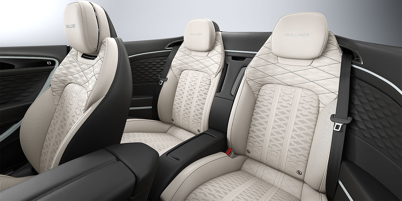 Bentley Düsseldorf Bentley Continental GTC Mulliner convertible rear interior in Linen and Beluga black hides with Breeze accent hide