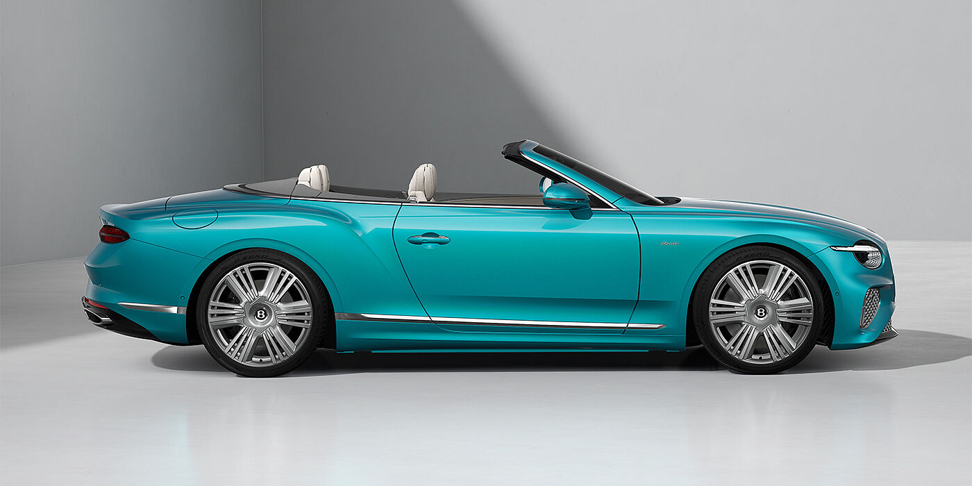 Bentley Düsseldorf Bentley Continental GTC Azure convertible in Topaz Blue paint and 22" Azure wheels - profile