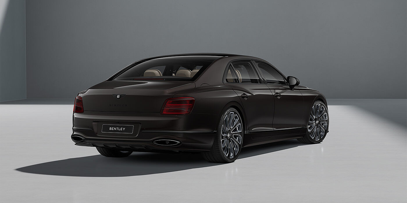 Bentley Düsseldorf New Bentley Flying Spur Mulliner sedan in Havana brown paint rear 3/4 with 22" Mulliner Black Painted & Polished wheels