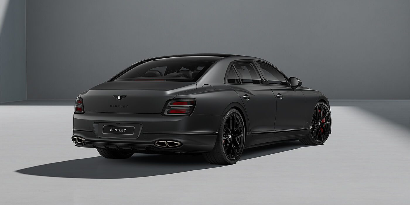 Bentley Düsseldorf New Bentley Flying Spur S sedan in Anthracite Satin  paint rear 3/4 with 22" Sports  wheels