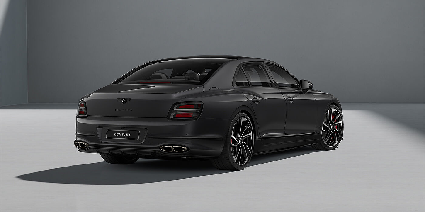 Bentley Düsseldorf New Bentley Flying Spur Speed sedan in Magnetic  paint rear 3/4 with 22" Swept spoke Black & Machined wheels
