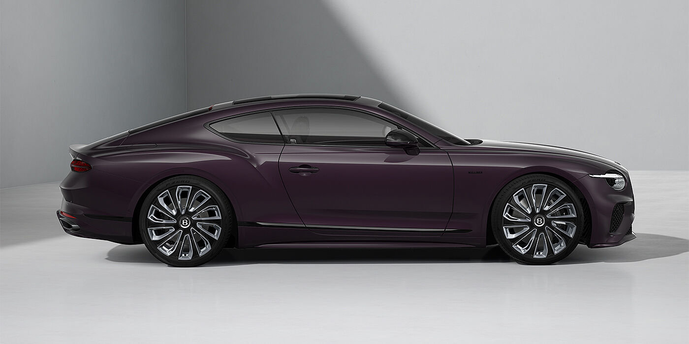 Bentley Düsseldorf Bentley Continental GT Mulliner coupe in Damson paint and 22" Mulliner wheels - profile 3/4