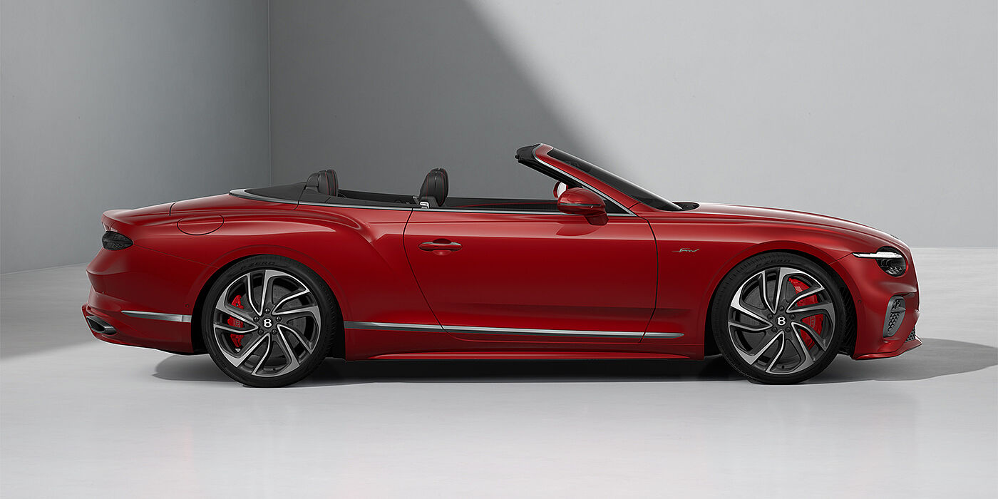 Bentley Düsseldorf Bentley Continental GTC Speed convertible in Dragon Red paint and 22" swept spoke wheels - profile