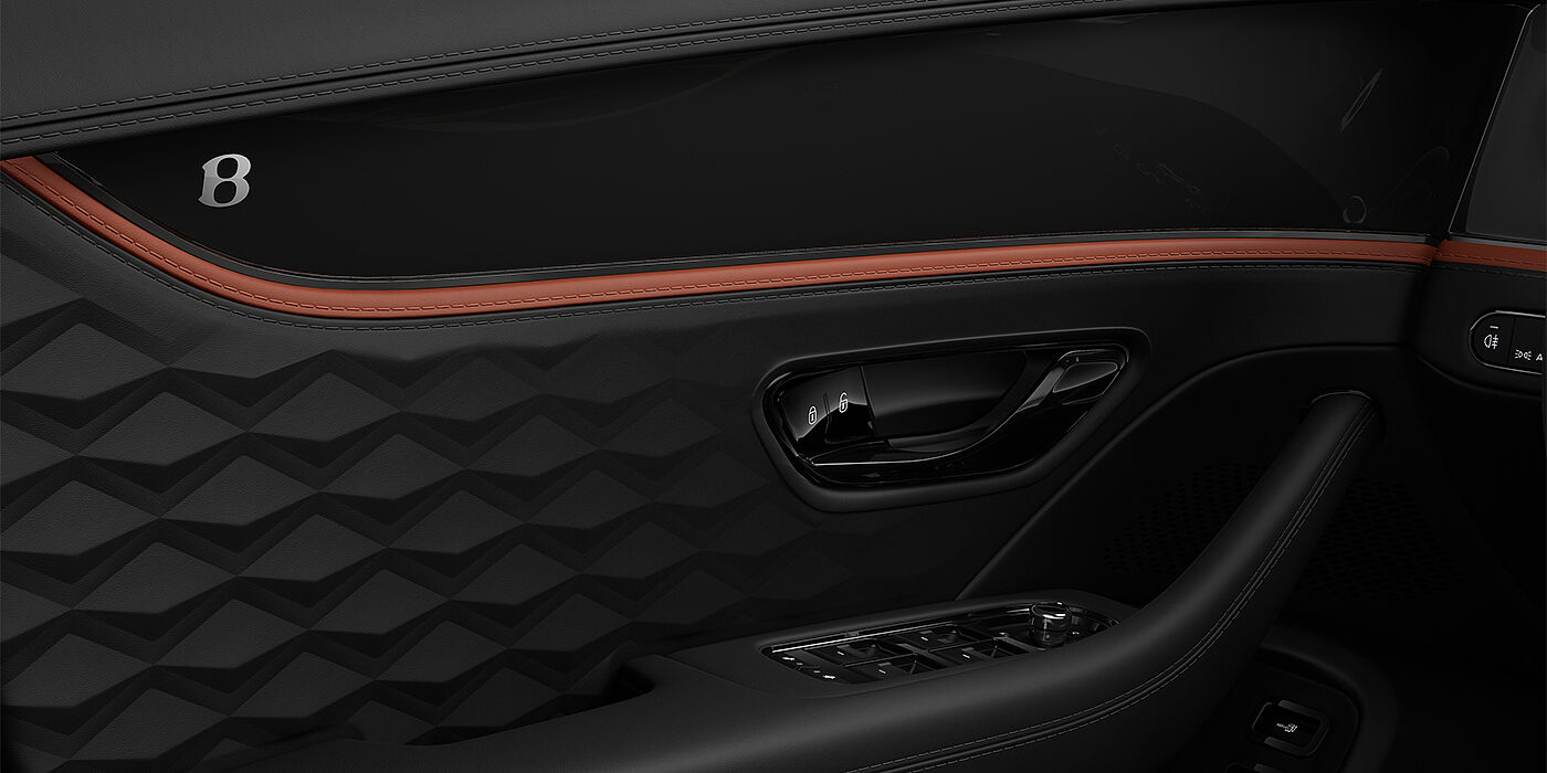 Bentley Düsseldorf New Bentley Flying Spur Mulliner sedan door interior in Porland and Beluga black hides