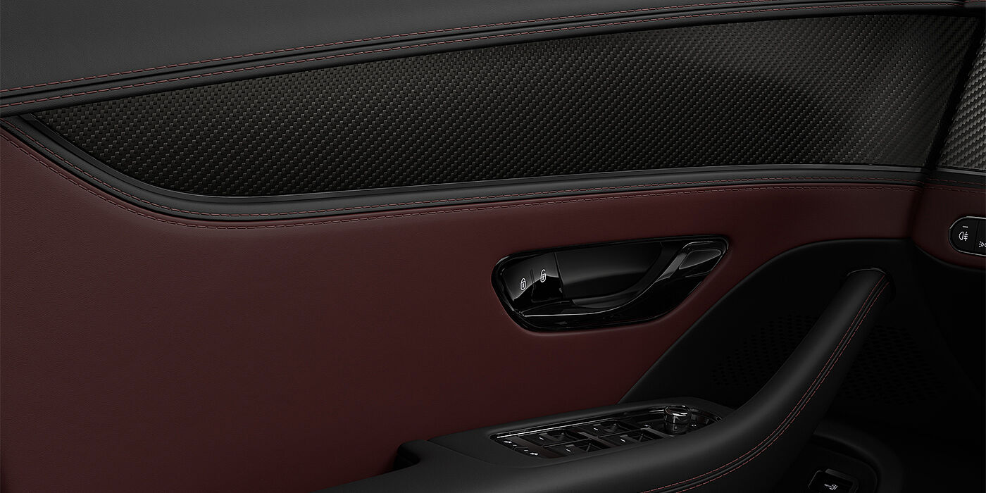 Bentley Düsseldorf New Bentley Flying Spur S sedan door interior in Cricket ball red and Beluga black hides
