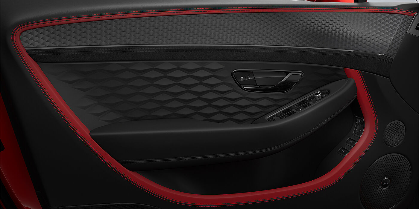 Bentley Düsseldorf Bentley Continental GTC Speed convertible door detail in Hotspur red and Beluga black hides