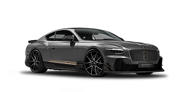 Bentley Düsseldorf Bentley Supersports front three quarter in "Nightfall" Design theme with Anthracite gloss exterior paint, Camel accents and Camel and Beluga black striping.