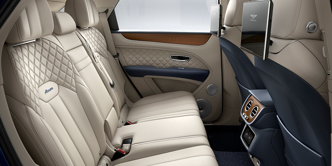 Bentley Düsseldorf Bentley Bentayga Azure SUV rear interior in Imperial Blue and Linen hide