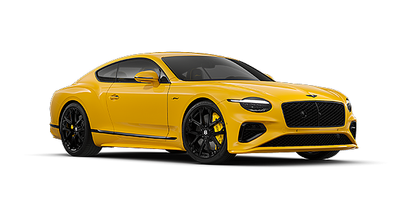 Bentley Düsseldorf Bentley Continental GT Speed coupe in Monaco Yellow paint and 22" Ten spoke sport wheels - front 3/