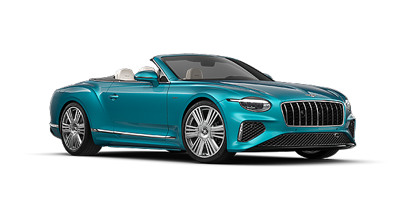 Bentley Düsseldorf Bentley Continental GTC Azure convertible in Topaz Blue paint and 22" Azure wheels - front 3/4