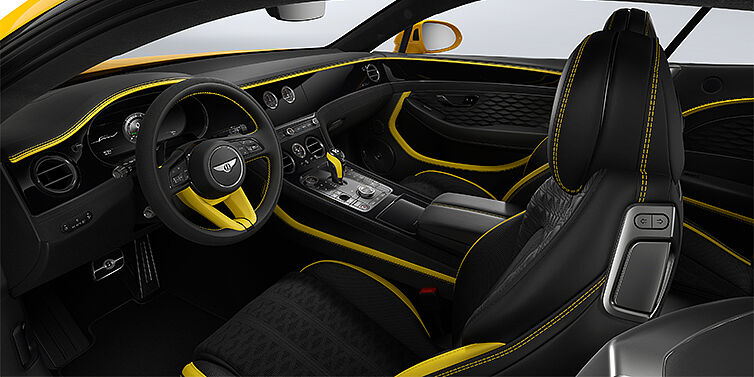 Bentley Düsseldorf Bentley Continental GT Speed coupe front interior in Cyber yellow and Beluga black hides