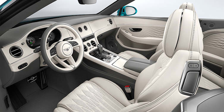 Bentley Düsseldorf Bentley Continental GTC Azure convertible front interior in Linen and Gravity Grey hides