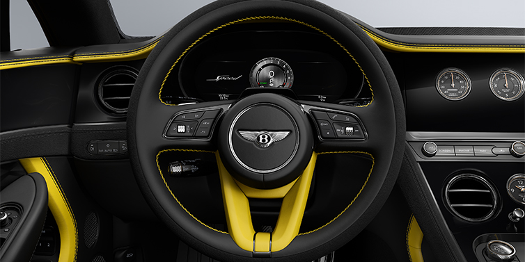 Bentley Düsseldorf Bentley Continental GT Speed coupe steering wheel in Cyber Yellow and Beluga black hides