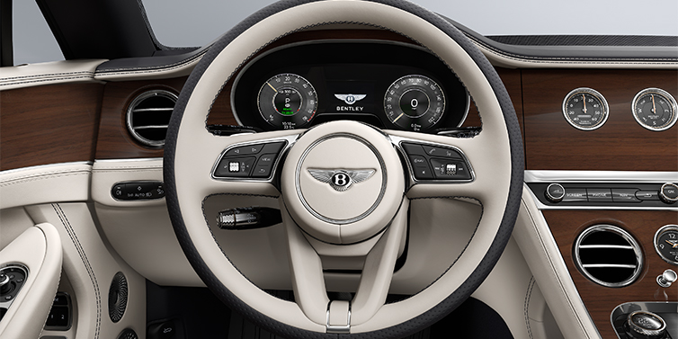 Bentley Düsseldorf Bentley Continental GTC convertible steering wheel in Linen and Imperial Blue hides