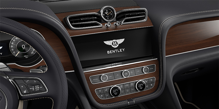 Bentley Düsseldorf Bentley Bentayga EWB SUV centre console detail showing Bentley Wings