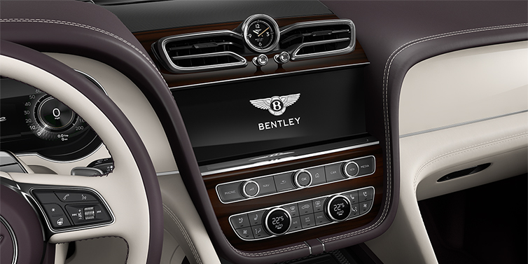 Bentley Düsseldorf Bentley Bentayga Azure SUV centre console detail showing Bentley Wings